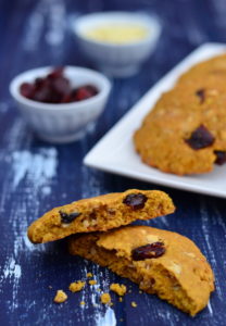 Soft and chewy pumpkin oatmeal cookies with white chocolate and cranberries melt in your mouth and have a nice autumn and winter smell thanks to spices used