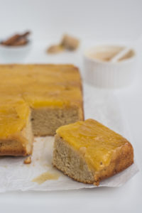 Delicious moist spicy cake with caramelized pineapple and ginger warms you up during the cold winter afternoon! It tastes the best when served warm.
