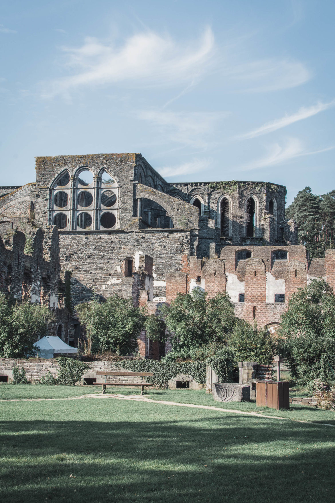 Když jsem byla v Louvain-la-Neuve na Erasmu a jezdila vlakem na letiště v Charleroi, vyhlížela jsem po cestě krásné ruiny opatství ve Villers-la-Ville.